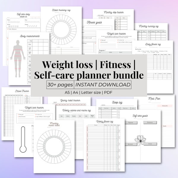 Weight Loss Tracker | Fitness Planner | Self care journal | Weight loss planner | Period tracker | Mindfulness journal | Meal planner | PDF