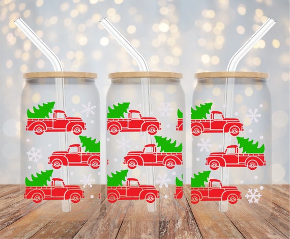 Christmas Truck Beer Can Glass,christmas Trees And Snowflake Ice
