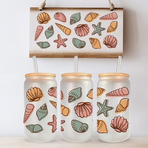Seashell 16 oz glass, gold, beach, shell, ocean, glass cup, glass can cup, beer can glass, iced coffee cup, unique gift, gift for her,summer