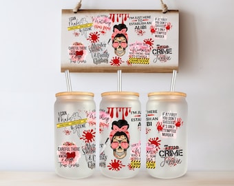 True Crime Junkie Glass Can Cup with Bamboo Lid