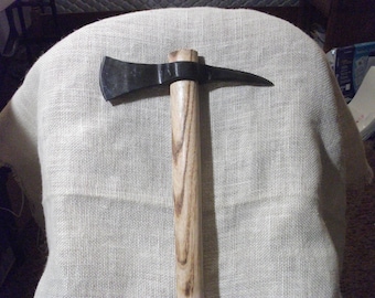 hickory handled hand forged  spike tomahawk, handmade tomahawk, custom tomahawk, OOAK, boarding axe, USA made, 4140 steel
