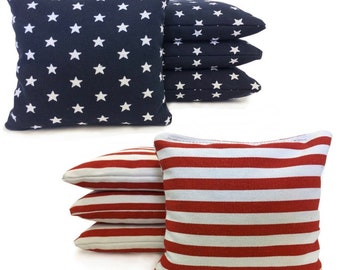 8 Regulation Cornhole Bags. Stars and Stripes. USA Handmade. Free Expedited Shipping. American Flag Bags