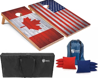 Tailgating Pros 4’x2’ Canadian/US Flag Cornhole Boards w/ Carrying Case & set of 8 Bags! You Pick From Over 25 Colors!