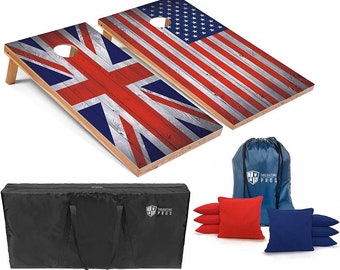 Tailgating Pros 4’x2’ British/US Flag Cornhole Boards w/ Carrying Case & set of 8 Bags! You Pick From Over 25 Colors!