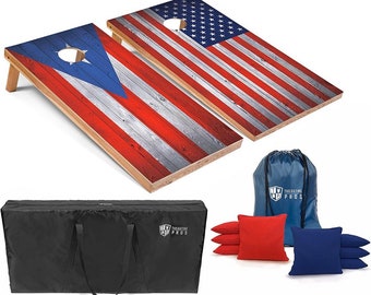 Tailgating Pros 4’x2’ Puerto Rico/US Flag Cornhole Boards w/ Carrying Case & set of 8 Bags! You Pick From Over 25 Colors!