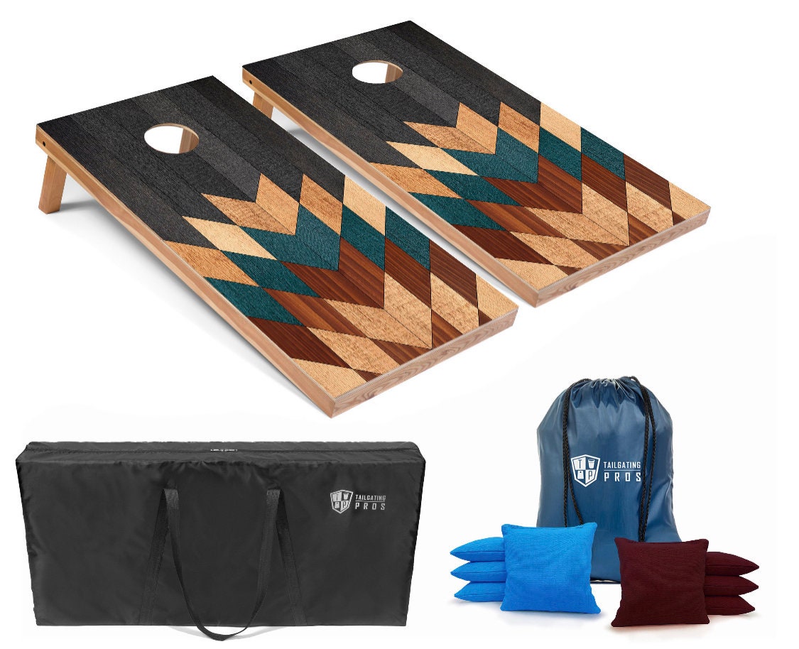 Tailgating Pros 4’x2’ Wooden Pixels Cornhole Boards w/ Carrying Case, Optional Light Package & Set of 8 Bags!