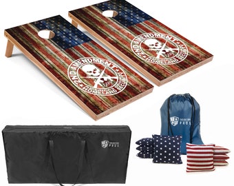 Tailgating Pros 4’x2’ 2nd Amendment American Flag Cornhole Boards w/ Carrying Case, Optional Light Package & Set of 8 Bags!