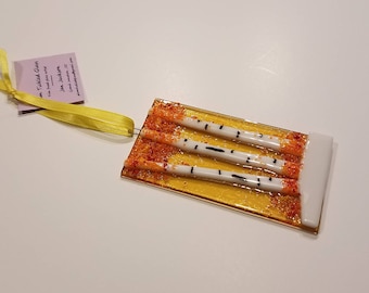 Fused Glass Aspen Tree Suncatcher, Yellow Background, Colorado Gift