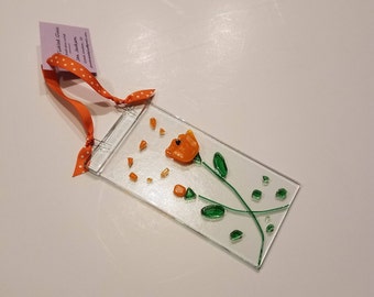 Orangefarbene Mohnblumen, Sonnenfänger aus geschmolzenem Glas, für den Garten, Einweihungsparty, Geschenke für Freunde, Geschenke für sie, Muttertag, Wohndekoration, Blumen