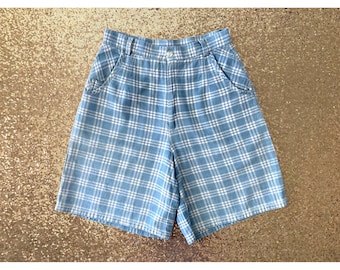 vintage 90’s blue white plaid check high rise bermuda shorts size 6 - 8