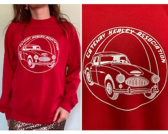 vintage unisex red white car healey raglan sweatshirt jumper size L