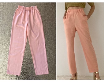 vintage peach pink high rise elastic waist relaxed fit straight leg pants size 8