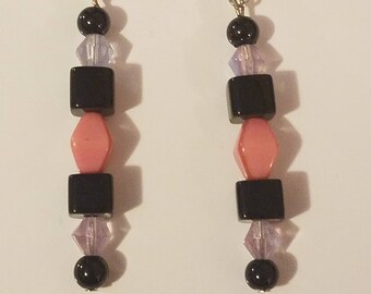 Black and Mauve glass bead earrings
