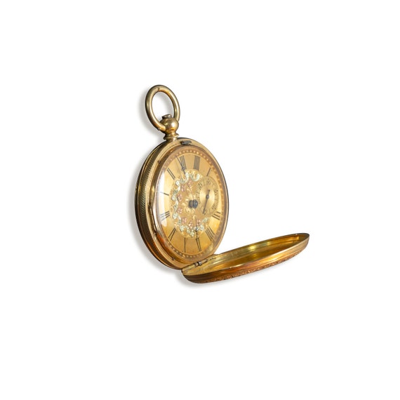 Antique 18k gold pocket watch with enamel pendent - image 5