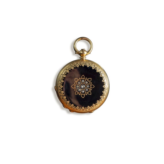 Antique 18k gold pocket watch with enamel pendent - image 4