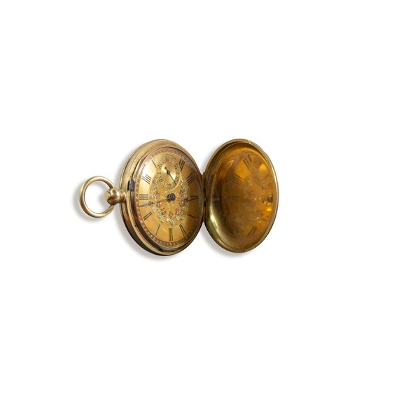 Antique 18k gold pocket watch with enamel pendent - image 8