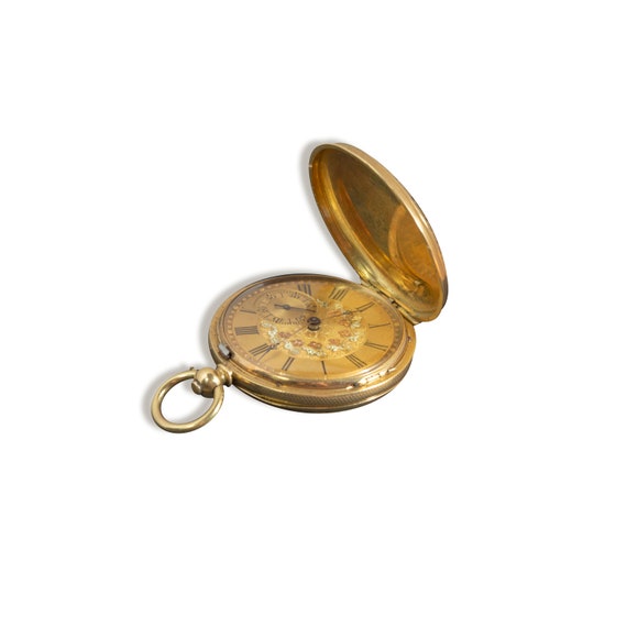 Antique 18k gold pocket watch with enamel pendent - image 10