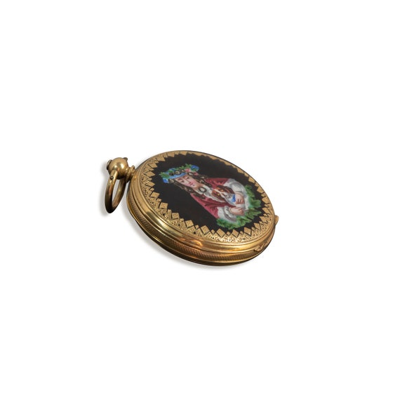 Antique 18k gold pocket watch with enamel pendent - image 3