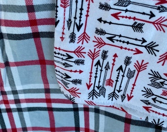 Red and black arrow and plaid flannel baby blanket