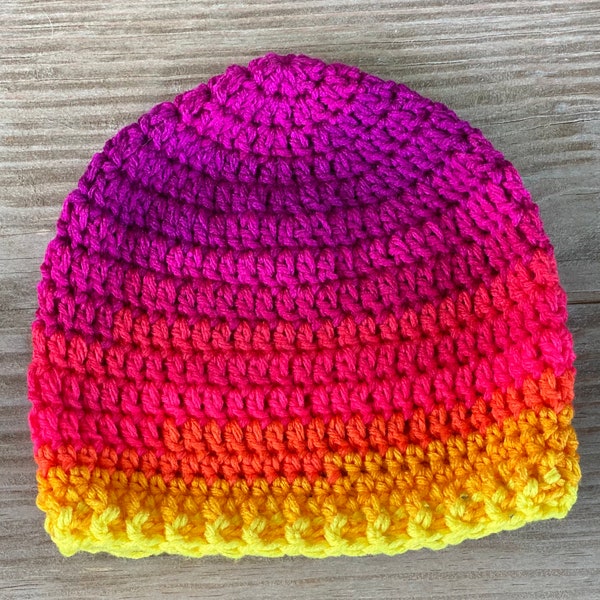 Ombré rainbow crochet beanie