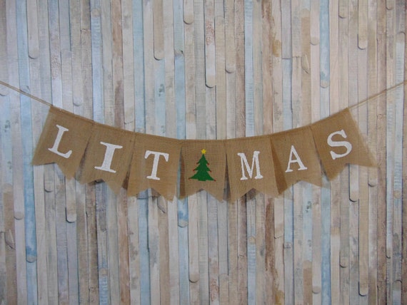 Lit Mas Banner Merry Christmas Banner Christmas Burlap Etsy