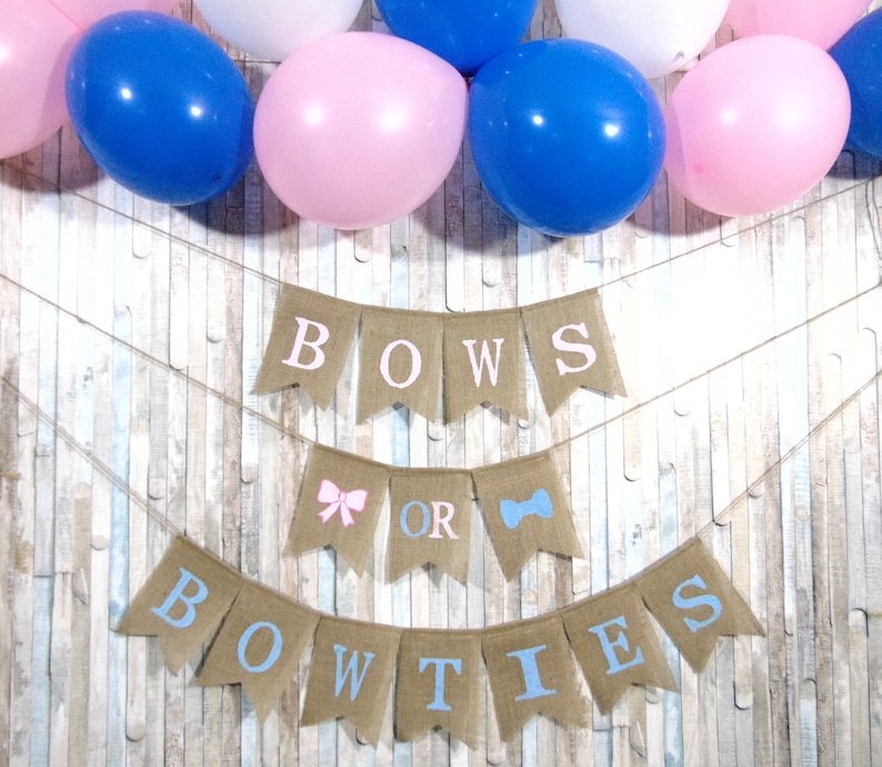 Bows or Bowties Gender Reveal Banner He or She Banner Gender Reveal Ideas Reveal Party Pink or Blue Boy or Girl Gender Decor