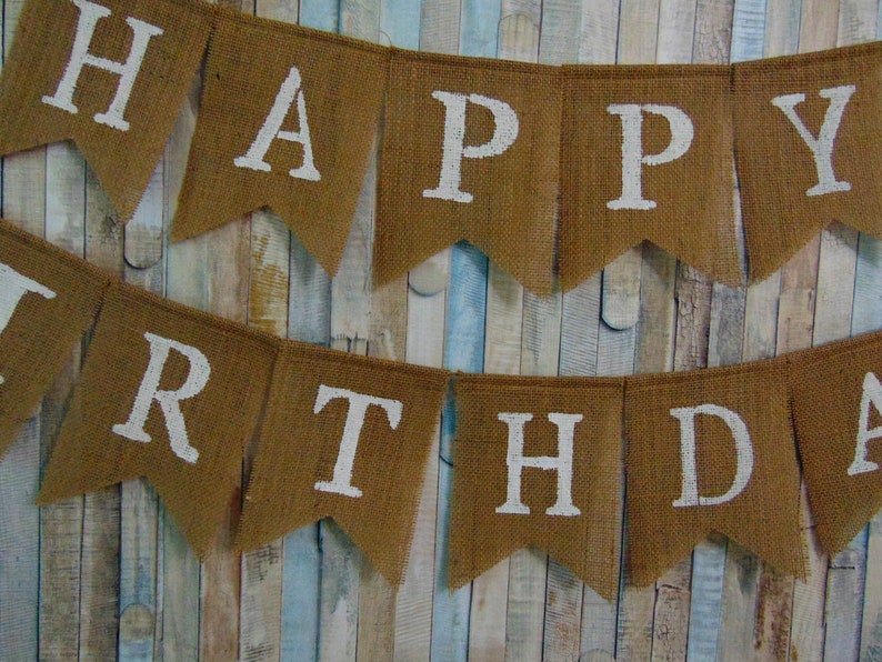 Rustic Birthday Decorations White Birthday Happy Birthday Banner Personalized Happy Birthday Bunting Happy Birthday Burlap Banner