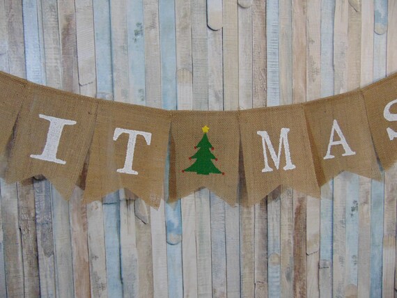 Lit Mas Banner Merry Christmas Banner Christmas Burlap Etsy