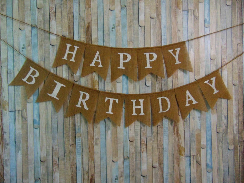 Rustic Birthday Decorations White Birthday Happy Birthday Banner Personalized Happy Birthday Bunting Happy Birthday Burlap Banner