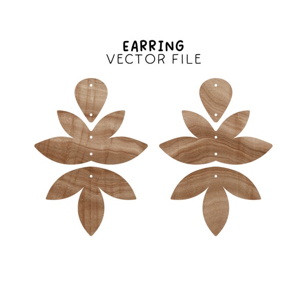Large Leaf Earring Template Svg, Laser Cut File, Wood Floral Earring Vector, Plant Glowforge Earring, Botanical Boho Jewelry SVG, DXF, EPS