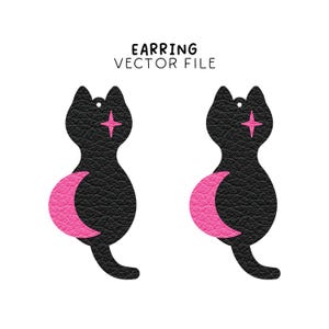 Boucle d&#39;oreille chat noir SVG, modèle de boucle d&#39;oreille découpé au laser pour Glowforge, vecteur de boucle d&#39;oreille Halloween pour machine de découpe, fichier de bijoux DIY Spooky Kitty