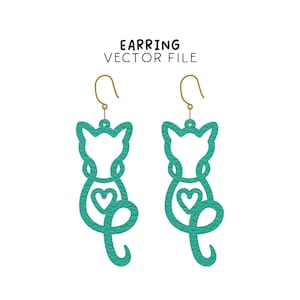 Orecchini estetici amante dei gatti, orecchini in legno Svg, file di taglio vettoriale, orecchini Glowforge, modello di gioielli gattino carino, Cricut Cutter SVG DXF EPS
