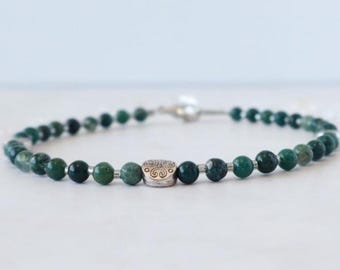 Moss Agate Beaded Anklet:  Handmade, Healing Crystal Jewelry, Self-Esteem Confidence Balance