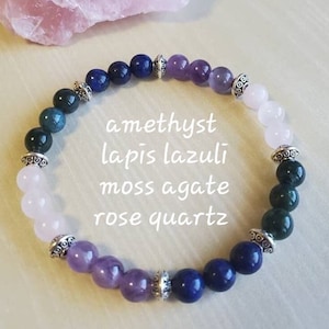 BALANCE BRACELET Amethyst Lapis Lazuli Rose Quartz Moss Agate **emotional healing calming centering peace vertigo migraine TMJ aura gift