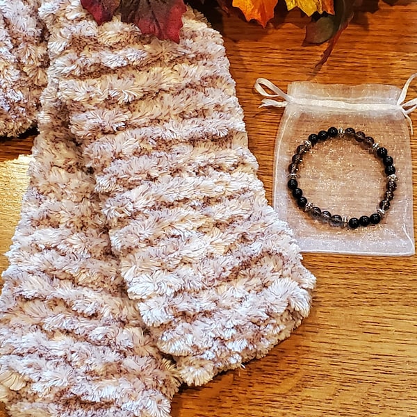 CHENILLE CHUNKY SCARF 33" Long Tan Brown ** handmade fall winter fashion soft warm cozy accessory textured knit skinny washable gift for her