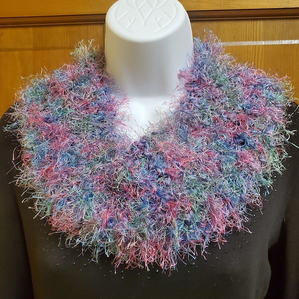 Girls EYELASH INFINITY SCARF in Purple Multi Color **handmade teen tween petite warm cozy textured knit fuzzy cowl washable princess gift