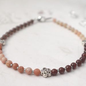 Divine Feminine Crystal Anklet:  Smoky Quartz, Pink Jasper, Garnet, Moonstone, Grounding, Comfort, Strength