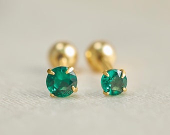 Emerald green cartilage stud, tragus earrings, conch studs, helix, birthday stone earring, small earrings, screw back, stud earrings 20g