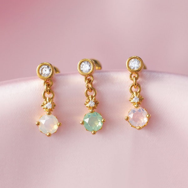 Boucles d'oreilles pendantes pour femme, Boucles d'oreilles en cristal, Boucles d'oreilles pendantes vertes, Bijoux de piercing dans le lobe, Boucles d'oreilles en titane, Clou en acier chirurgical, Hélice