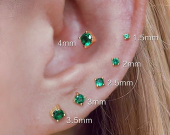 Emerald green stud earrings, May Birthstone studs, rose gold stud earrings, tiny stud earrings, small studs, cartilage, helix earring, gold