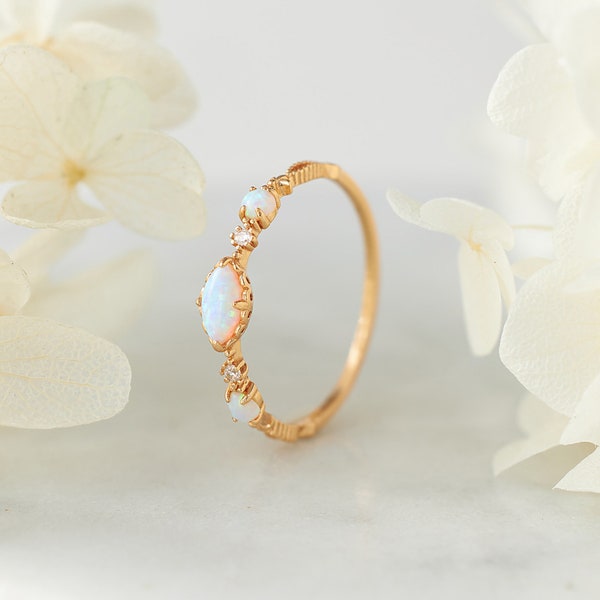 Pink Opal Engagement Ring, Oval Band Ring, Gold Ring Women, Sterling Silver Ring, 14K Gold Elegant Ring, Opal Band Ring, Birthday Gift, J095