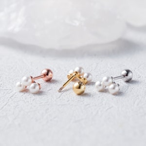18G Pearl Cluster Stud Earrings, Conch Earrings, Natural Pearl Earrings, Bridal Gifts, Cartilage Stud, Helix Earring, Screw Back, Tragus image 6
