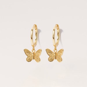 Butterfly Cartilage Earring, Gold Hoop Earrings, Drop Hoops, Simple Helix Piercing, Dangle Earrings, White Gold Hoop Earring,Engagement Ring