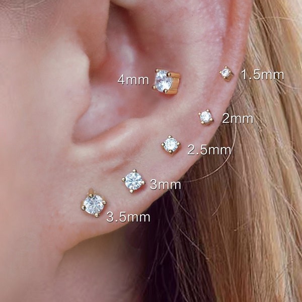 Petits clous d'oreilles ronds en zircone cubique, Cartilage de diamants blancs, 1,5 mm-4 mm, clous d'oreilles unisexes, Boucles d'oreilles solitaires, Tragus/lèvre/hélice/conque