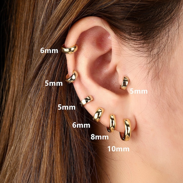 pendientes de aro grueso, pendientes de aro pequeños, aro minimalista, aro de cartílago, aros de oro diminutos, aro delicado, hélice, abrazos gruesos de oro, tragus