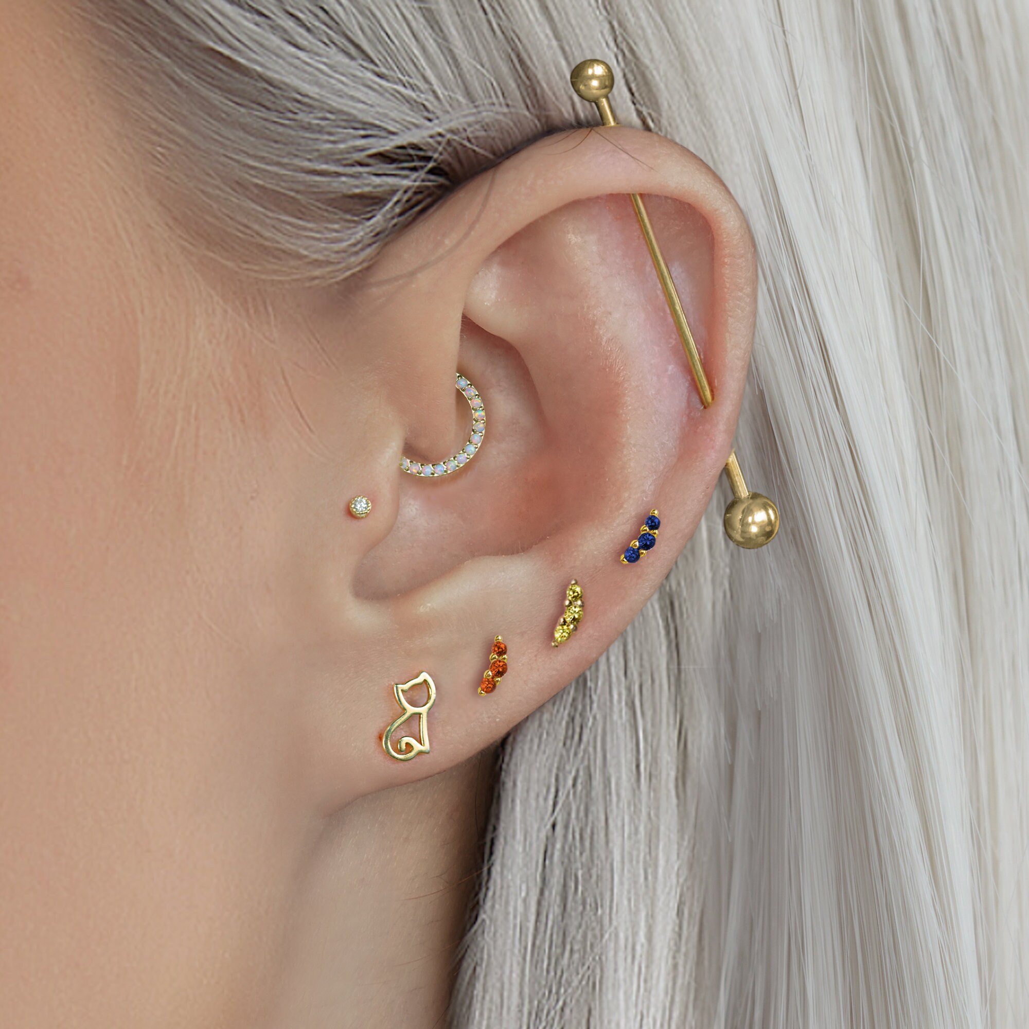 Helix Earring, Birthstone Cartilage Earring, Conch Earring, Helix Stud 18G, Gemstone Earrings, Screw Back, Sterling Silver, Forward Helix