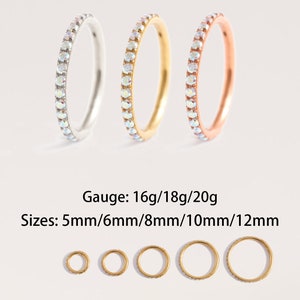 Blanco AB Cubic Zirconia Clicker Hoop, aro de cartílago arco iris, aro de caracola, hélice, pendiente de tragus, aro de oro, nariz, Unicorn Clicker