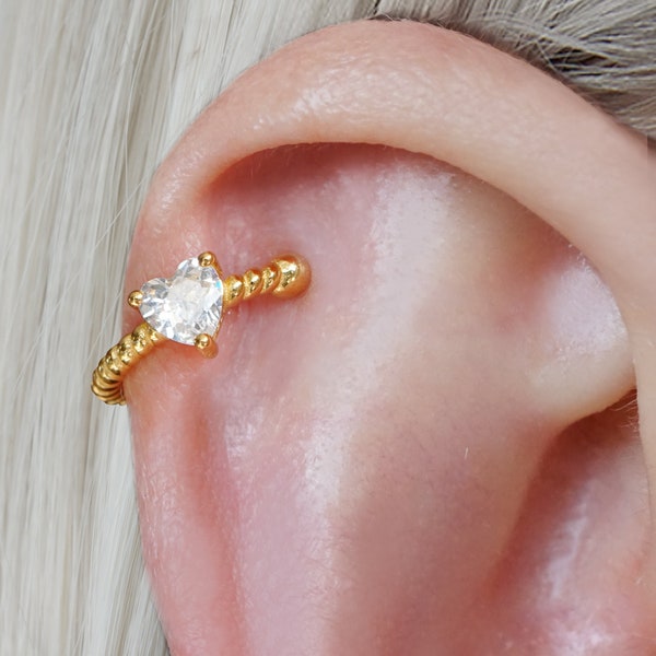 Ear Cuff Earrings, Ear Cuff No Piercing, Heart Shaped, Diamond Ear Cuff, Sterling Silver Ear Cuff, Unpierced Ears, Cartilage, Helix, Conch