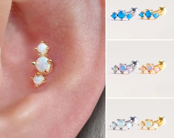 Cartilage Piercing, Conch Earring, Helix Stud, Pink Opal Stud Earrings, Flat Back Earrings, Opal Jewelry, 16g, 18g, 20g, Titanium Piercings