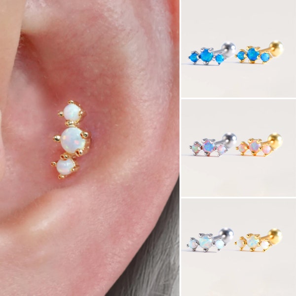 Piercing du cartilage, boucle d'oreille conque, clou hélicoïdal, clous d'oreilles opale rose, boucles d'oreilles dos plat, bijoux en opale, 16 g, 18 g, 20 g, piercings en titane